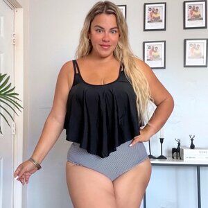 Women's Plus Size 2 Piece Tankini Swimsuits Tummy Control Ruffle Bikini Set NEW